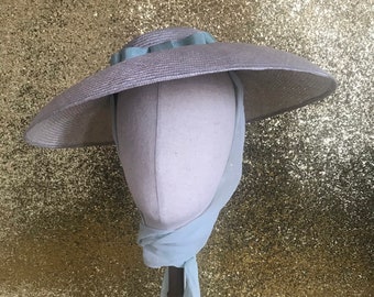 Vintage 1950s inspired straw sun hat with silk georgette scarf - Made to order