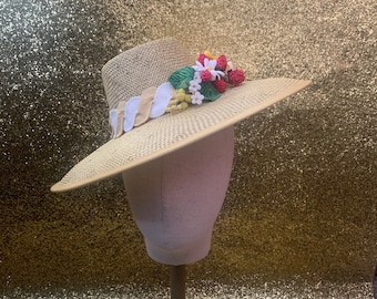 In stock - 40s  inspired high crown  wide brim ladies straw summer hat