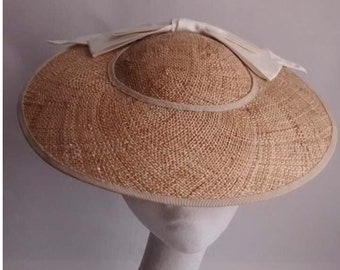 Made to order - 50s inspired Plateau style straw sun hat with silk Bow -
