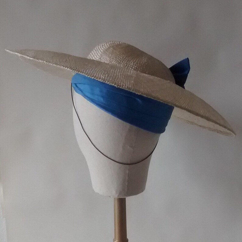 Vintage 1930s inspired straw sun hat with silk under turban Made to order image 3