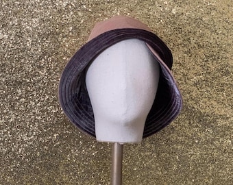 1920s Two-Toned Pinkish Tan and Brown Velvet Cloche Hat 1920s Two-toned Pinkish Tan and Brown Velvet Cloche Hat W  main image 4