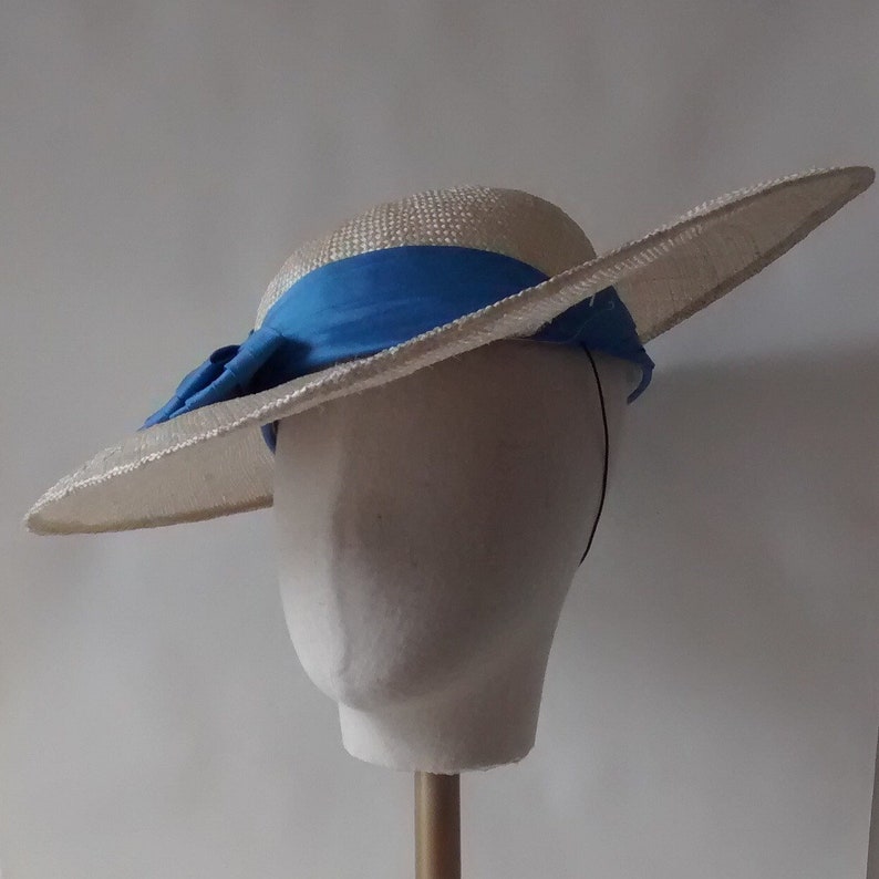 Vintage 1930s inspired straw sun hat with silk under turban Made to order image 4