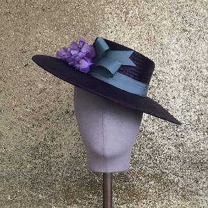 Vintage 1940s inspired Wide brim boater style straw sun hat - Made to order