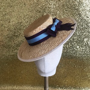 Vintage 1930s inspired boater style straw sun hat - Made to order