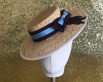 Made to order - 30s inspired boater style straw sun hat