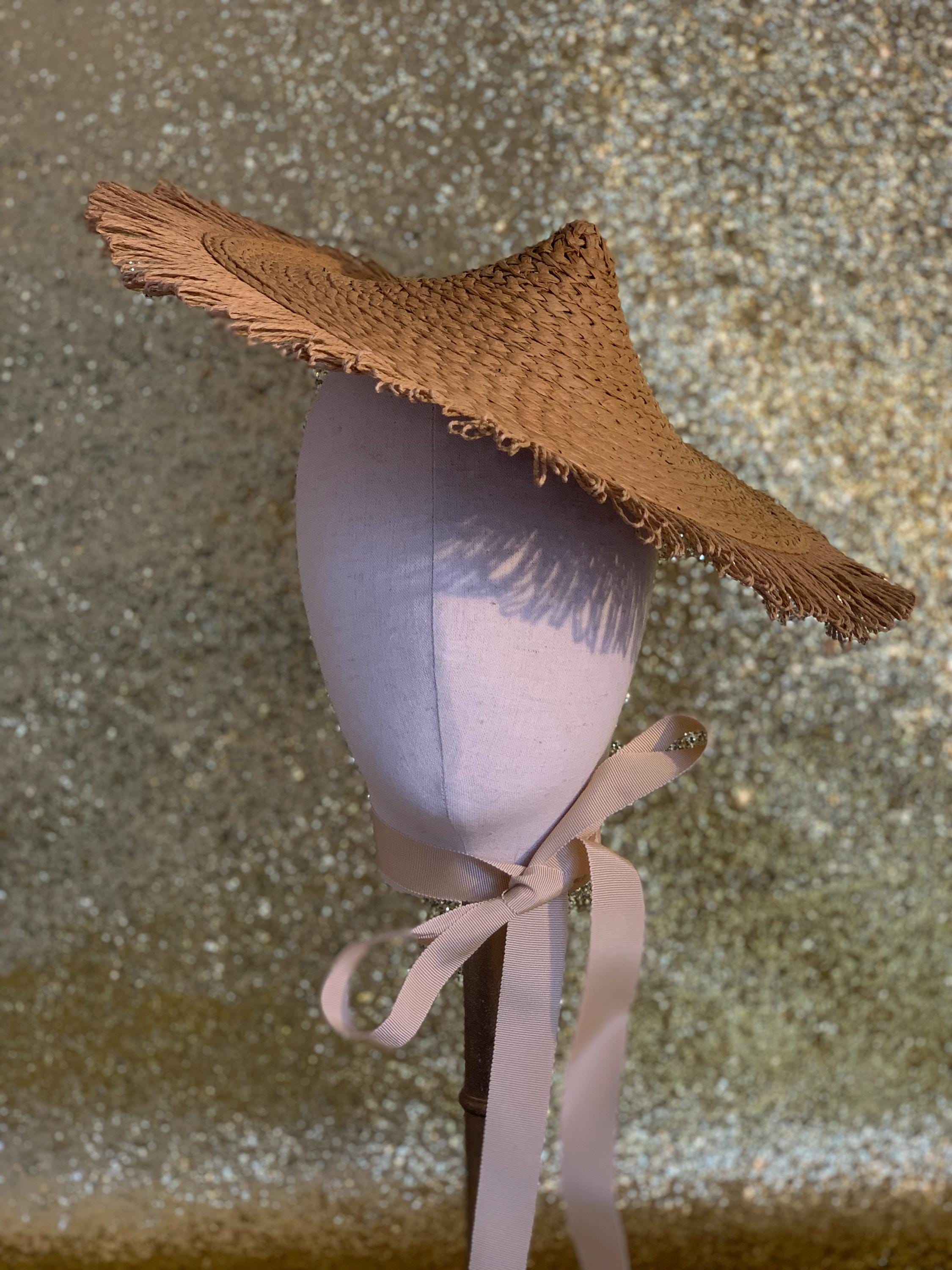 Vintage 1940s / 1950s Style Conical Summer Hat With Rafia  display picture 2