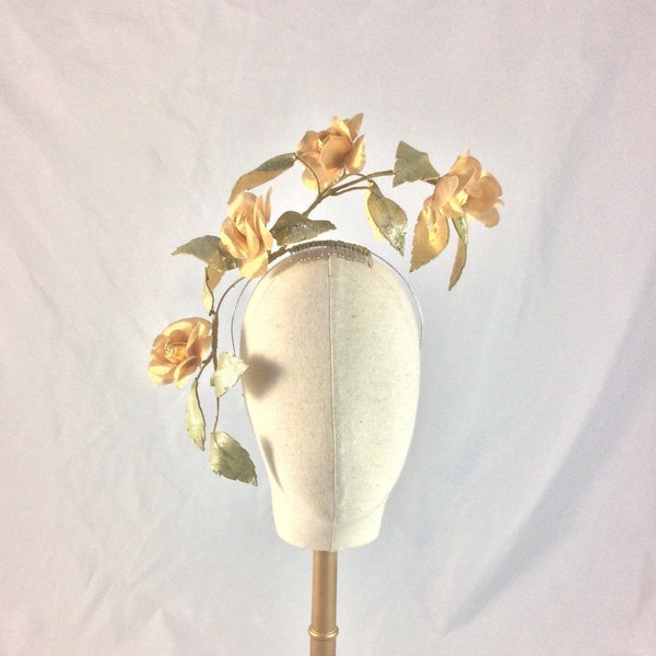 Floral head piece 1940s inspired Gold rose vine - Made to order
