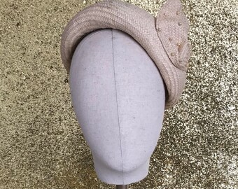 made to order - 50s inspired straw formed beret with pearl detail -