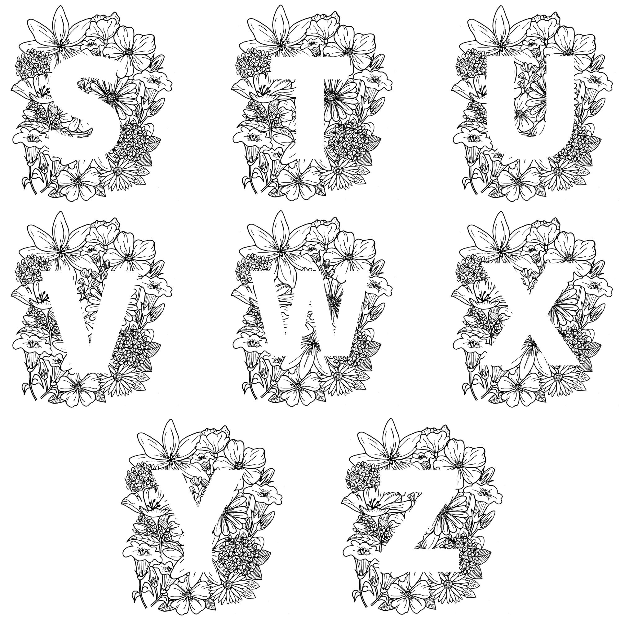 Initial Art Print Floral Art Print Flower Art Print Birthday Gift ...