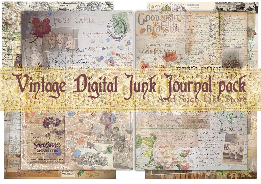 Vintage Ephemera Collage Digital Download Journal Kit (pages, Tags ...