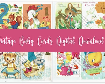 Vintage Baby Cards Collage, 1950s 60s Kitsch Ephemera (Digital Download)