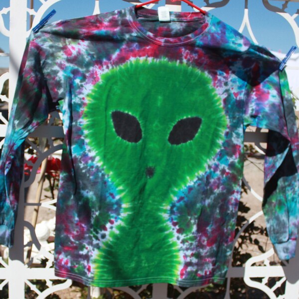 Large Long Sleeved Alien Tie Dye Shirt Long Sleeve Unisex Large #UL303LS