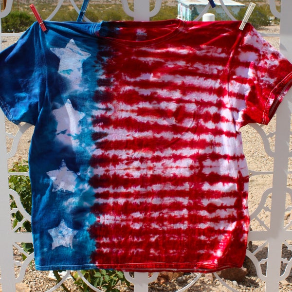 2XL Patriotic Show Your Colors Red, White and Blue Tie Dye Shirt 2 Extra Large #93