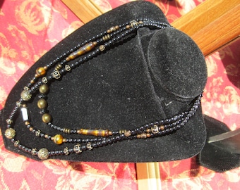 Vintage Bead Necklace , Three strand vintage glass beads