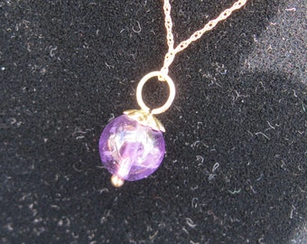 14KT Gold Chain Necklace with Amethyst Bead Pendant