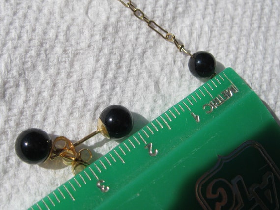 14kt Gold Bracelet and Earrings Set , Black Beads… - image 5