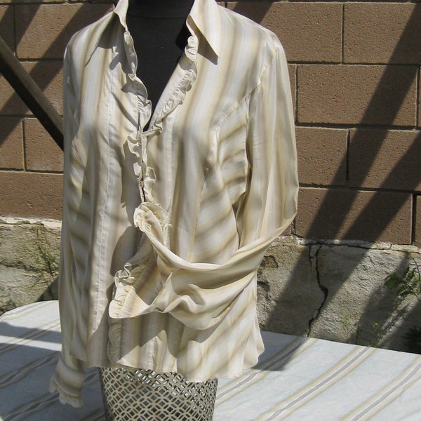 Escada Silk Ruffled Blouse, Vintage Designer Shirt