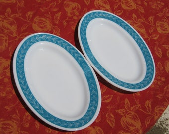 Milk Glass Platters  by Anchor Hocking , Rare Turquoise Border, 941
