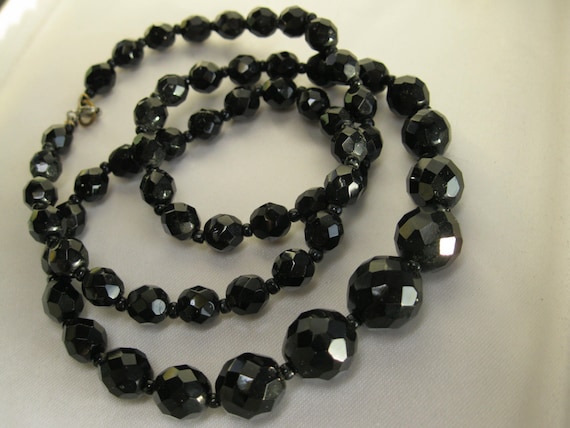 Mid Century Black Faceted Glass Bead Necklace - image 1
