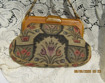 Mid Century Butterscotch Bakelite Handle Purse