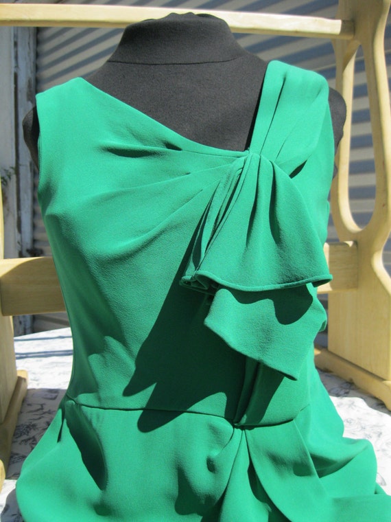 Rare ! Vintage Oscar de la Renta Designer Dress ,size 8, green silk