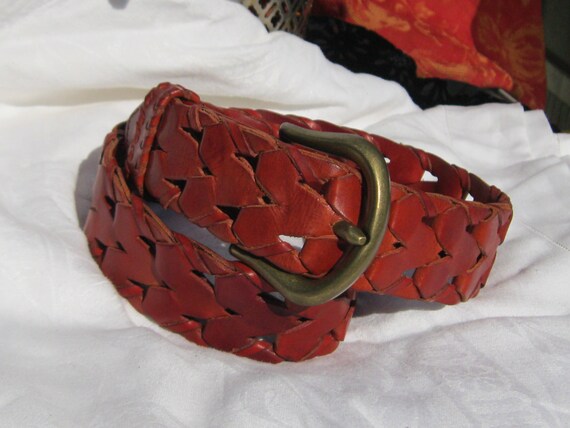 Braided Leather Belt, Brass Buckle, DKNY - image 4