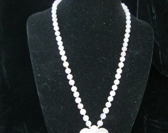 Valentines Necklace,Rose Quartz , Pearl ,14k Gold Clasp