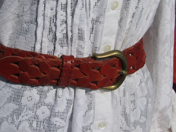 Braided Leather Belt, Brass Buckle, DKNY - image 2