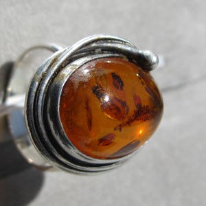 Amber and Sterling Silver Ring size 8
