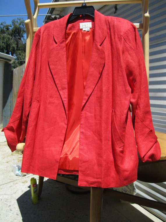 Cach'e  Red  Linen Jacket, Loose Linen, SZ Large