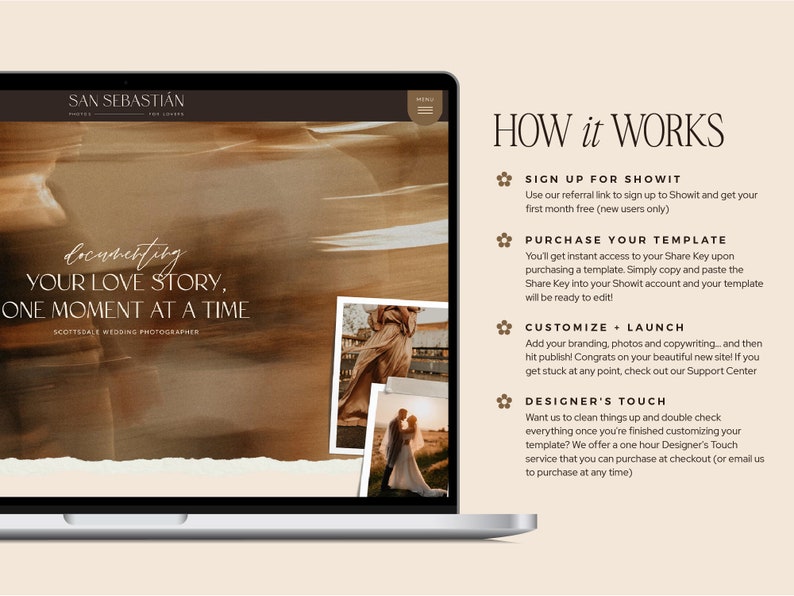 Boho Moody Showit website template for wedding photographers and family photographers