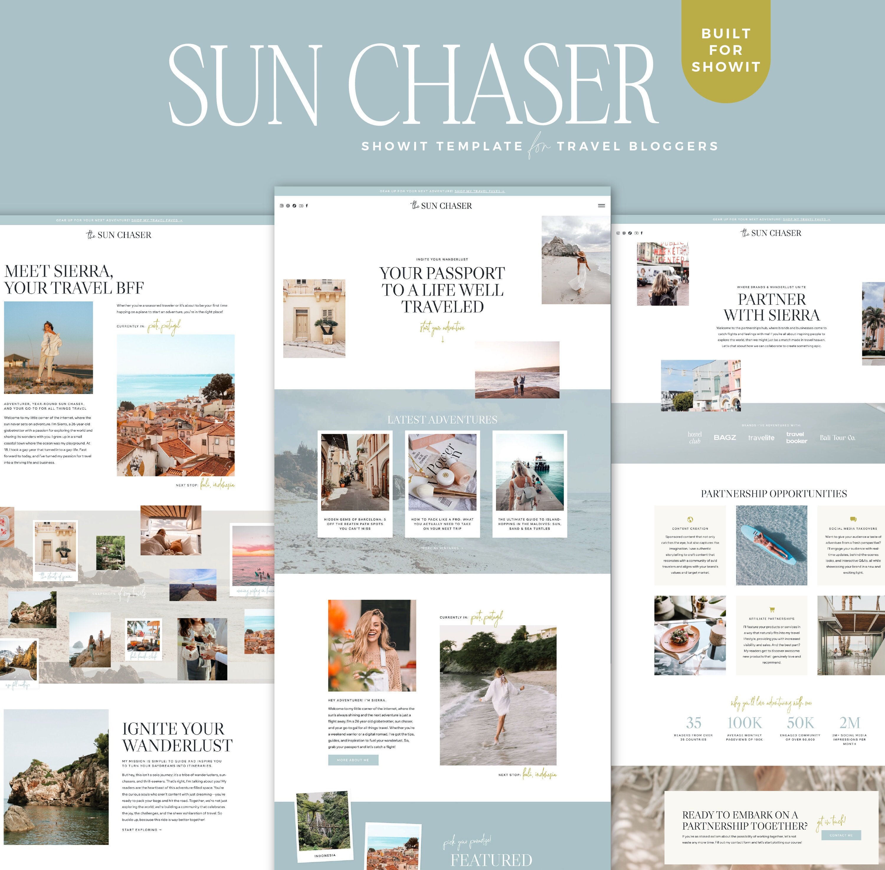 Showit Website Template for Travel Bloggers, Creatives and Lifestyle Bloggers - Fun Travel Showit Template
