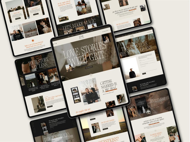 Bold modern Showit website template for elopement photographers and wedding photographers