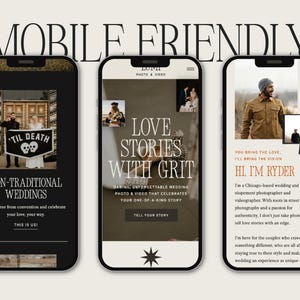 Bold modern Showit website template for elopement photographers and wedding photographers