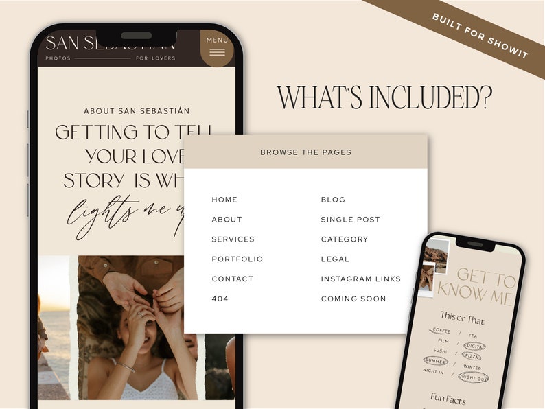 Boho Moody Showit website template for wedding photographers and family photographers