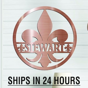 Custom Fleurs de lis name metal monogram sign or ornament, last name sign, metal initial, personalized wedding gift, custom anniversary gift