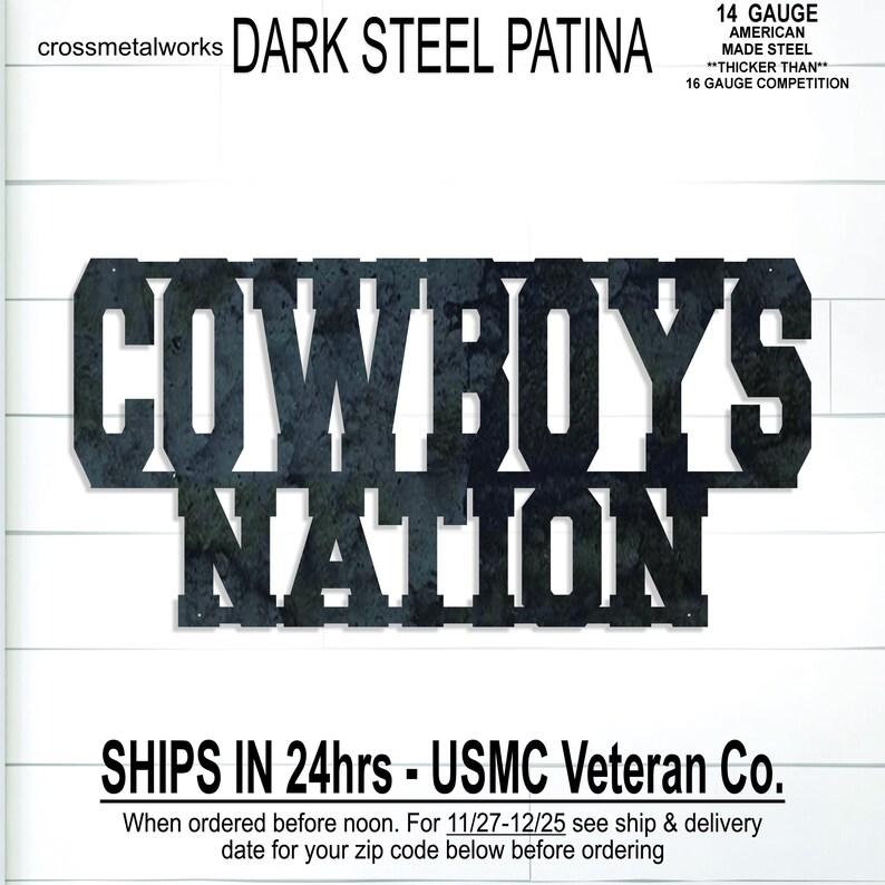 Cowboys Nation Steel Man Cave Sign, Football Fan Gift, Custom Metal Sign, Patio, Sports Bar Decor, Team Mascot, Gift for Dad, Husband