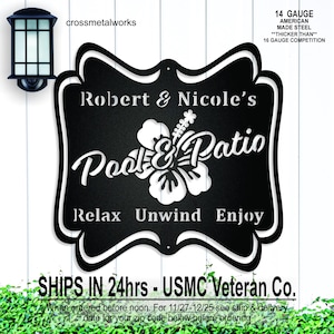 Custom Pool & Patio Sign, Hibiscus Pool Sign, Custom Metal Art, Personalized Metal Monogram, Personalized Monogram, Anniversary Wedding Gift