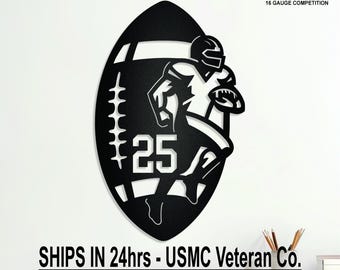Personalized Football Number Metal Wall Sign, Custom Sports Sign, Coach Gift, Nursery Wall Decor, Kids Room, Dorm, Sports Bar, Patio