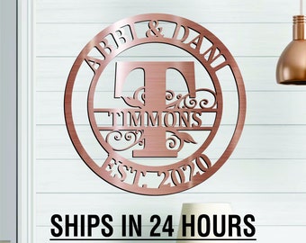 Personalized Family Name Metal Sign, Last Name Sign, Initial, Metal Monogram, Door Hanger, Housewarming Gift, Wedding Monogram, Anniversary