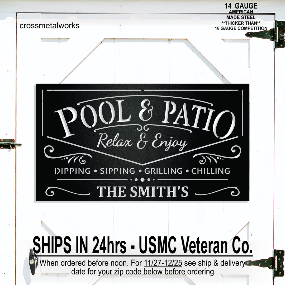 Personalized Pool and Patio Family Name Metal Wall Art, Couple Name ...