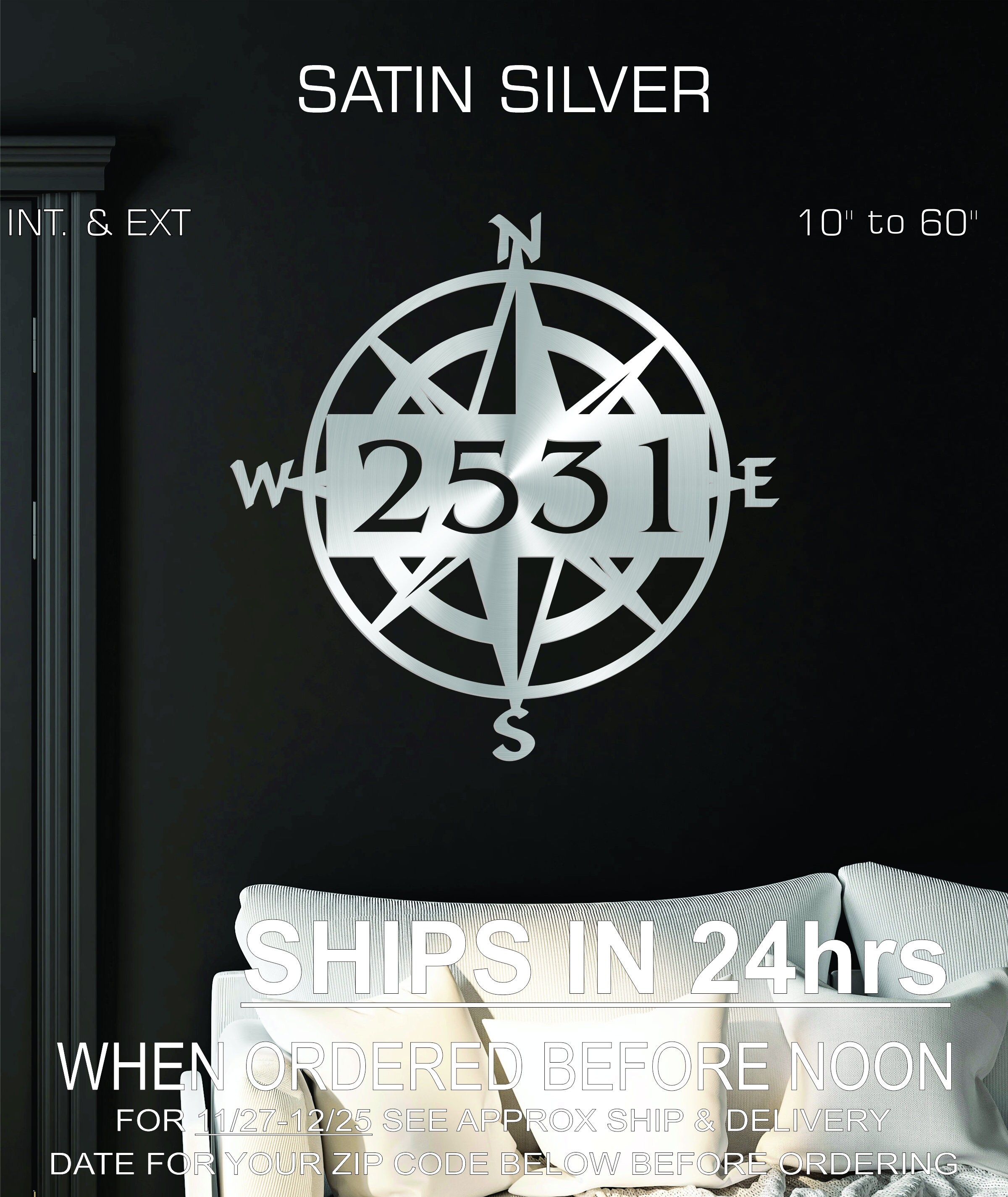 Compass Address Sign Personalized Nautical Star and Compass Address Metal Sign, House Number ...