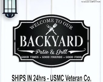 Backyard Bar & Grill, Personalized Metal Family Name Wall Sign, Patio and Grill, Custom Father's Day Gift, Grandpa, Dad, Husband, Couple