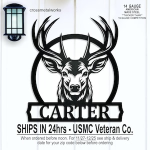 Personalized family name deer monogram sign, custom buck deer sign, deer antler metal sign, man cave, sports bar, hunting lodge, cabin sign, Personalized Family Name Metal Sign, Last Name Sign, Initial, Metal Monogram, Door Hanger, Housewarming Gift, Wedding Monogram, Anniversary