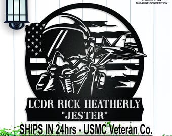 Personalized Military Fighter Pilot F/A 18 Hornet Metal Art Sign, American Flag, Call Sign, Kid's Room, Nursery, Name Sign, Gift for Dad