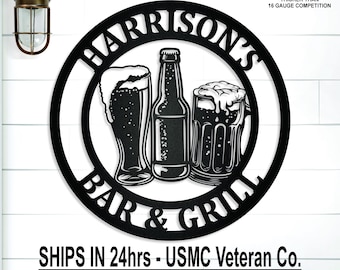 Personalized Beer Metal Wall Monogram Sign, Custom Bar Name Sign, Gift for Dad, Wedding, Anniversary, Housewarming