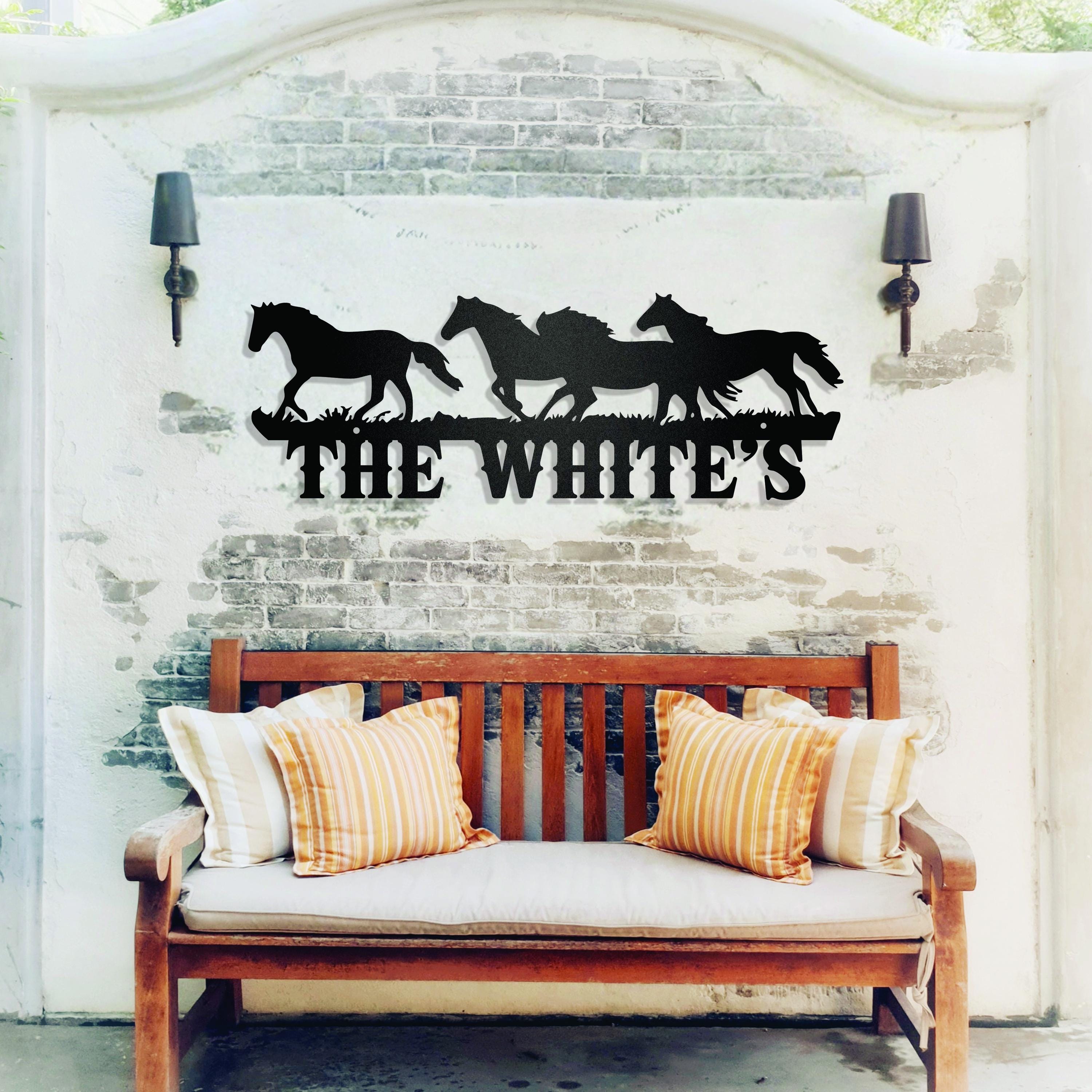 Horses Running Family Name Sign, Custom Metal Art, Personalized Horse ...