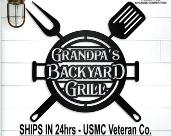 Personalized Backyard Grill Name Wall Sign, Custom BBQ Sign, Grill Tool, Gift for Dad, Him, Father's Day, Outdoor Patio, Last Name, Grandpa
