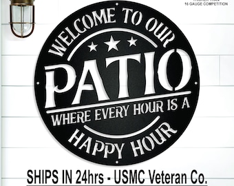 Patio Happy Hour Metal Wall Decor, Outdoor Bar, Gift for Dad, Mom, Husband, Man Cave Sign, Porch