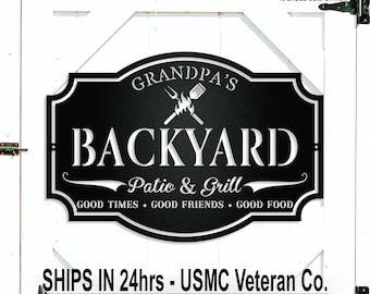 Backyard Bar & Grill, Personalized Metal Family Name Wall Sign, Patio and Grill, Custom Father's Day Gift, Grandpa, Dad, Husband, Couple